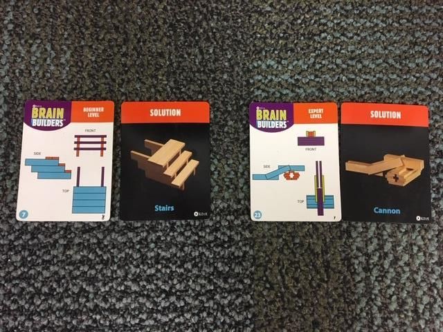 Brain Builder Example cards both blue print and 3-d for stairs and cannon
