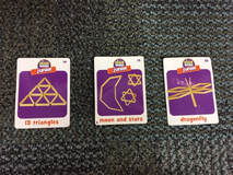 Keva example cards 13 triangles, moon and stars, and dragonfly